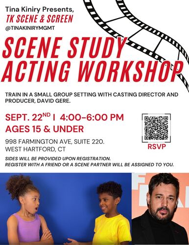 Scene & Screen- Scene Study Workshop for kids & teens Featuring Producer David Gere 9/22/26 poster